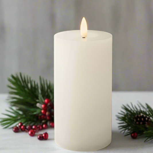 White LED Wick Flat Top Wax Christmas Candle 15cm x 7cm