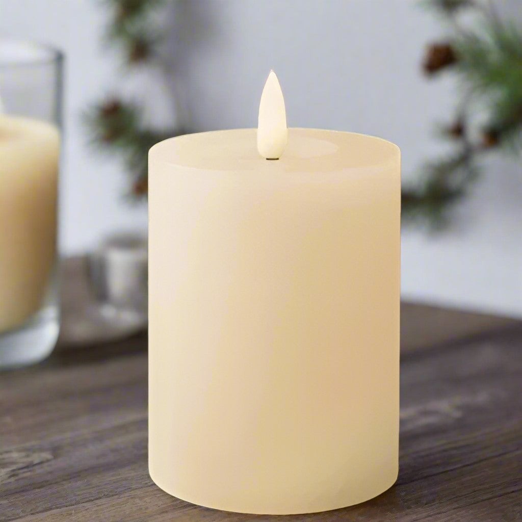 Cream LED Wick Flat Top Wax Christmas Candle 11.2cm x 7cm
