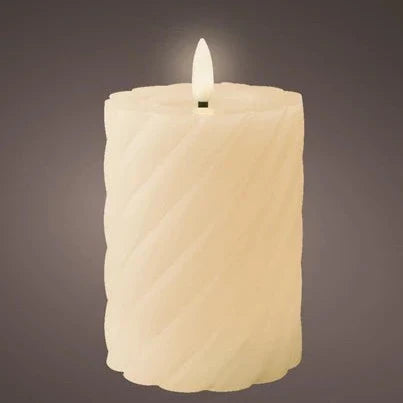 Cream LED Wick Twisted Wax Christmas Candle with Melted Top 12.3cm x 7.5cm