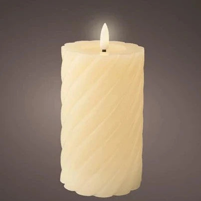 Cream LED Wick Twisted Wax Christmas Candle with Melted Top 14.8cm x 7.5cm