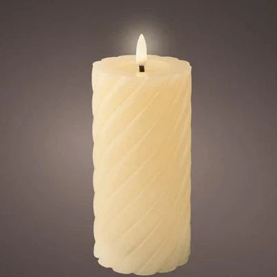Cream LED Wick Twisted Wax Christmas Candle with Melted Top 17.3cm x 7.5cm
