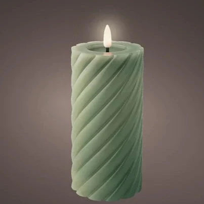 Green LED Wick Twisted Wax Christmas Candle with Melted Top 17.3cm x 7.5cm
