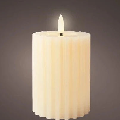 Cream LED Wick Carved Wax Christmas Candle with Melted Top 12.3cm x 7.5cm