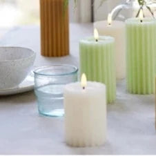 Cream LED Wick Carved Wax Christmas Candle with Melted Top 12.3cm x 7.5cm