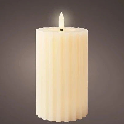 Cream LED Wick Carved Wax Christmas Candle with Melted Top 14.8cm x 7.5cm