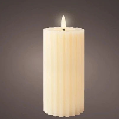 Cream LED Wick Carved Wax Christmas Candle with Melted Top 17.3cm x 7.5cm