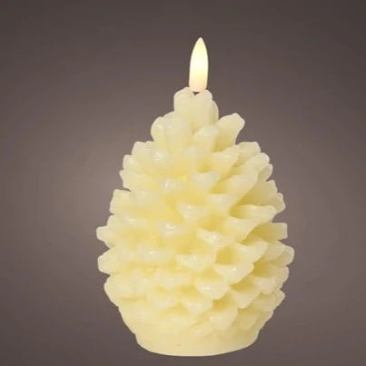 Cream Pinecone LED Christmas Candle 13cm