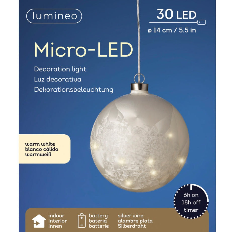 Lumineo Micro LED 14cm Frosted Ball Christmas Decoration