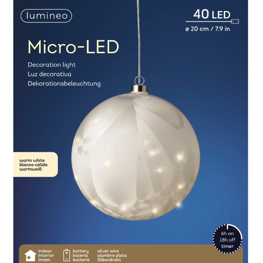 Lumineo Micro LED 20cm Frosted Ball Christmas Decoration
