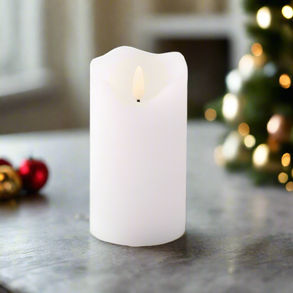 White Wave Top LED Wax Candle 13cm