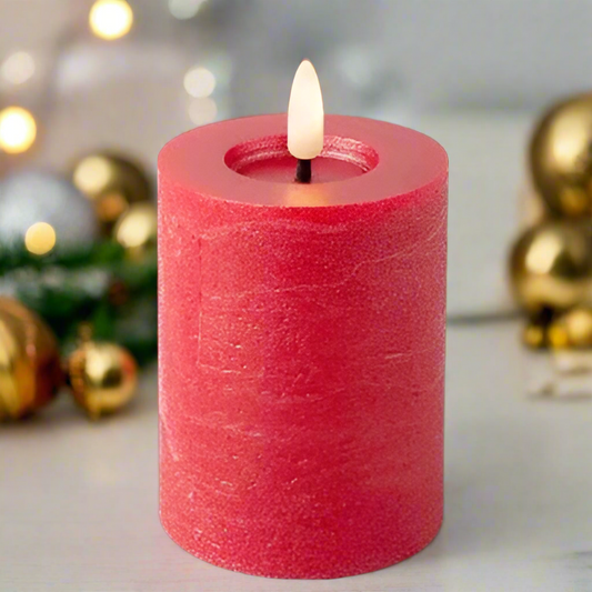 Red LED Wick Flat Top Wax Christmas Candle 11.2cm x 7cm