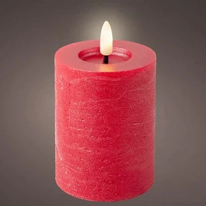 Red LED Wick Flat Top Wax Christmas Candle 11.2cm x 7cm