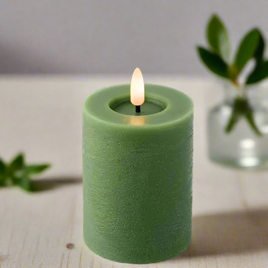 Green LED Wick Flat Top Wax Christmas Candle 11.2cm x 7cm