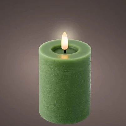 Green LED Wick Flat Top Wax Christmas Candle 11.2cm x 7cm