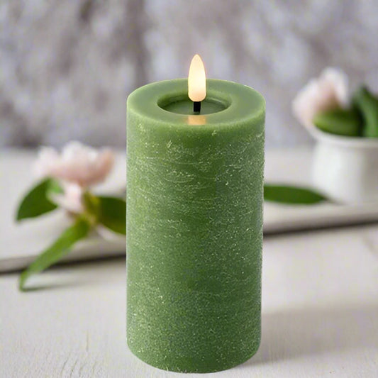 Green LED Wick Flat Top Wax Christmas Candle 15cm x 7cm
