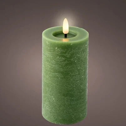 Green LED Wick Flat Top Wax Christmas Candle 15cm x 7cm