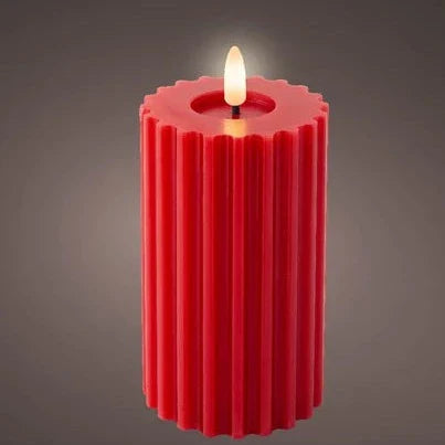 Red LED Wick Carved Wax Christmas Candle with Melted Top 14.8cm x 7.5cm