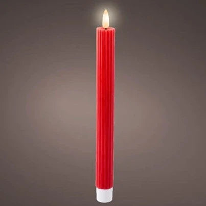 Set of 2 Red LED Wick Carved Wax Dinner Candle