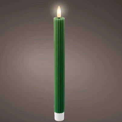 Set of 2 Green LED Wick Carved Wax Festive Dinner Candle
