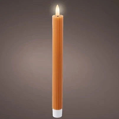 Set of 2 Orange LED Wick Carved Wax Dinner Candle