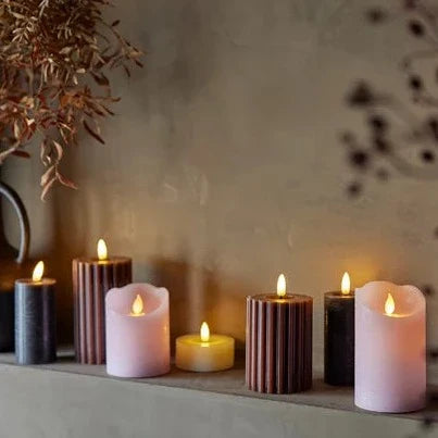 Red LED Wick Carved Wax Christmas Candle with Melted Top 14.8cm x 7.5cm