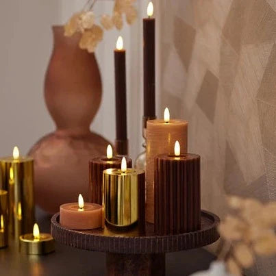 Pink LED Wick Carved Wax Festive Candle with Melted Top 14.8cm x 7.5cm