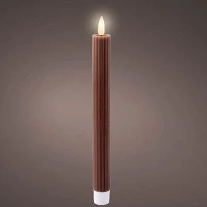 Set of 2 Brown LED Wick Carved Festive Wax Dinner Candle