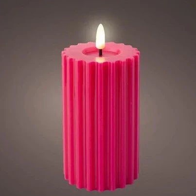 Pink LED Wick Carved Wax Festive Candle with Melted Top 14.8cm x 7.5cm