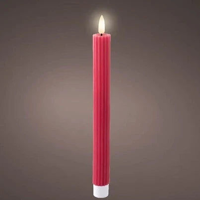 Set of 2 Pink LED Wick Carved Wax Festive Dinner Candles