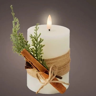 Cream LED Wick Wax Christmas Candle with Leaf Decoration 13cm x 7.5cm