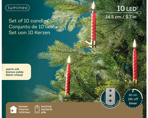 Red Twist Candle Christmas Tree Lights Set of 10