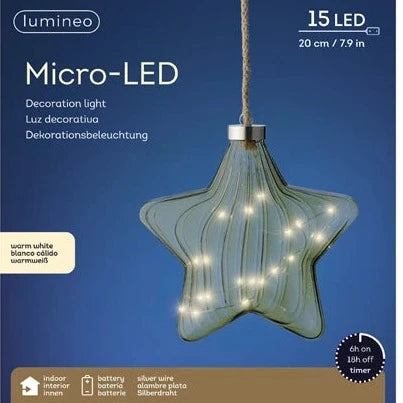 Lumineo Micro LED 20cm Green Glass Christmas Star Decoration