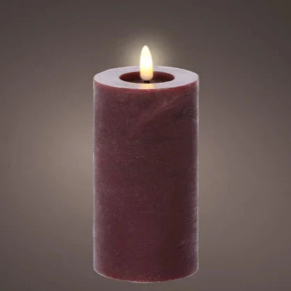 A cylindrical Oxblood LED wax candle with a flat top and a warm white LED wick, creating a cozy atmosphere.