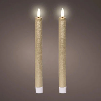 Set of 2 Gold Flat Top LED Wax Dinner Candle