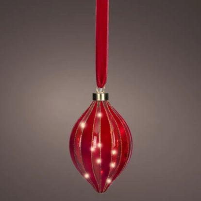 Lumineo Micro LED Red Velvet Glass Olive Shape Christmas Decoration