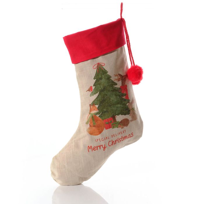 Winter Wonderland Christmas Stocking with Pom Poms