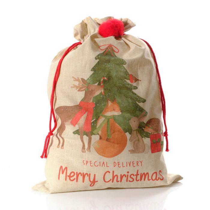 Winter Wonderland Christmas Sack with Pom Poms