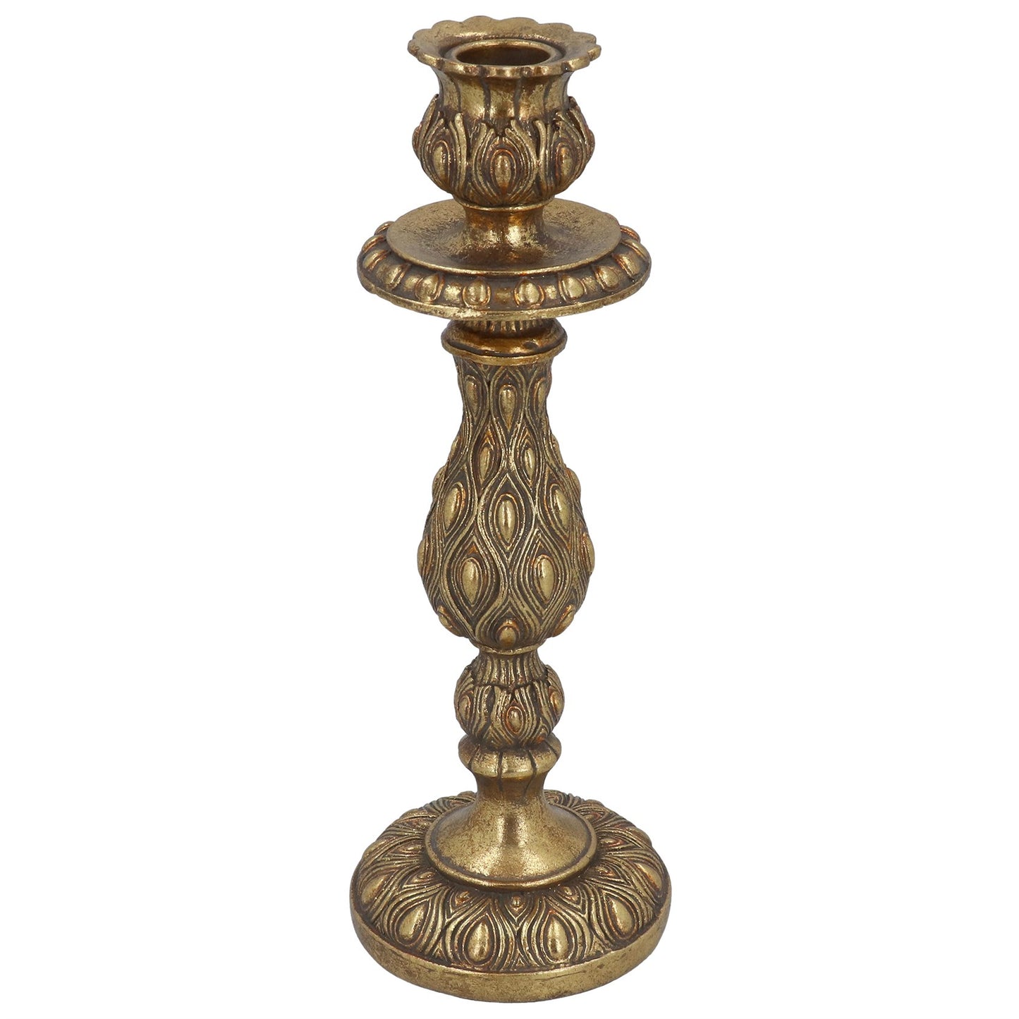 Decorative brass candlestick on a white background