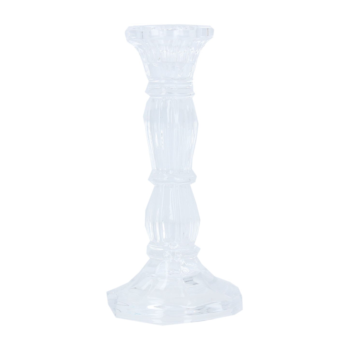 Clear glass candle holder on a white background