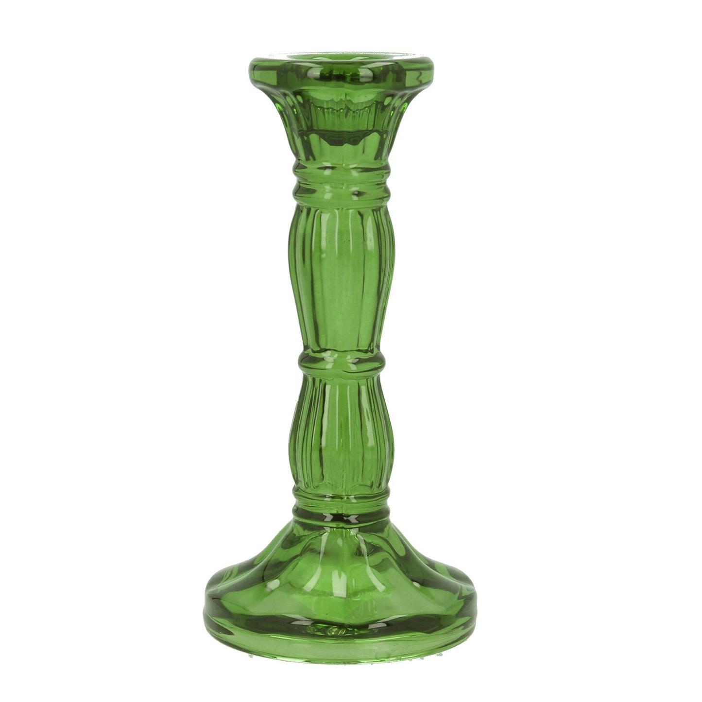 Green Glass Christmas Candlestick 16cm