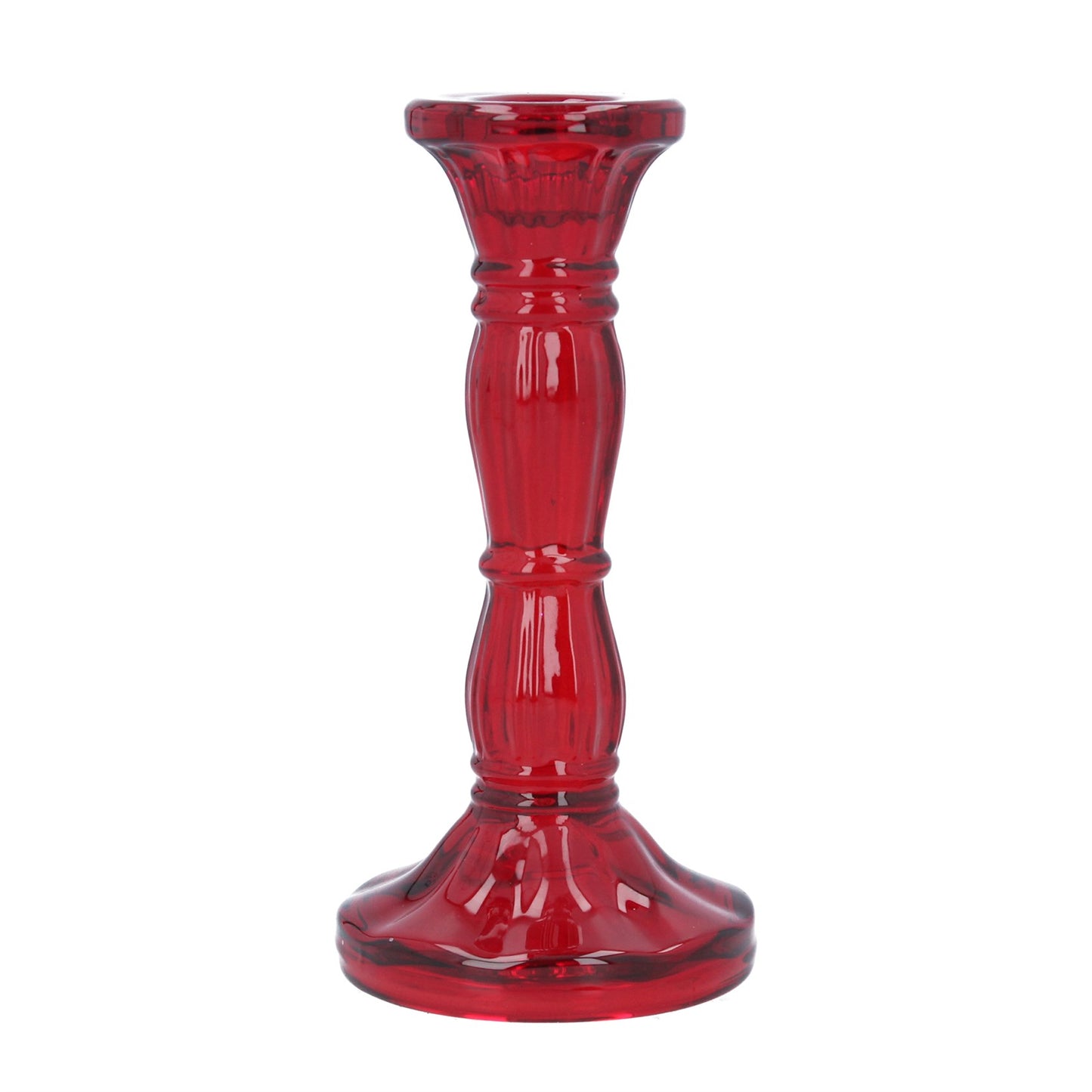Red Glass Christmas Candlestick 16cm