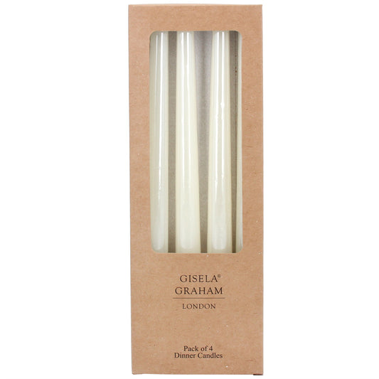 Pack of 4 dinner candles in a Gisela Graham cardboard box on a white background