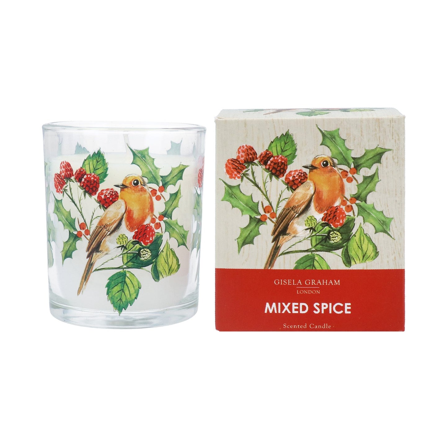 Robin and Berries Design Scented Christmas Candle