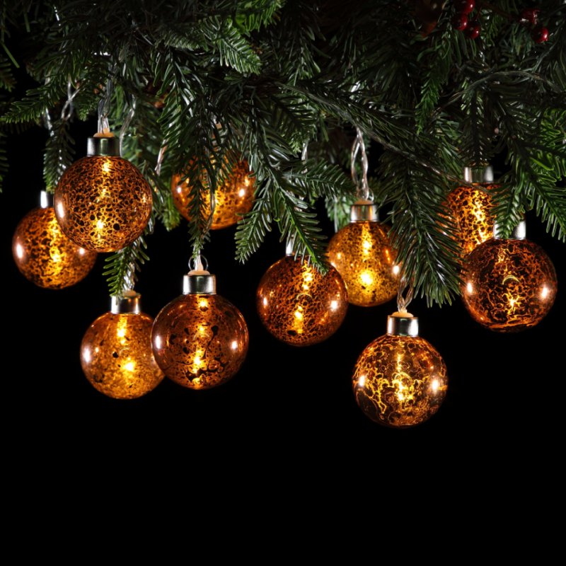 10 Copper Glass LED Christmas Bauble Lights