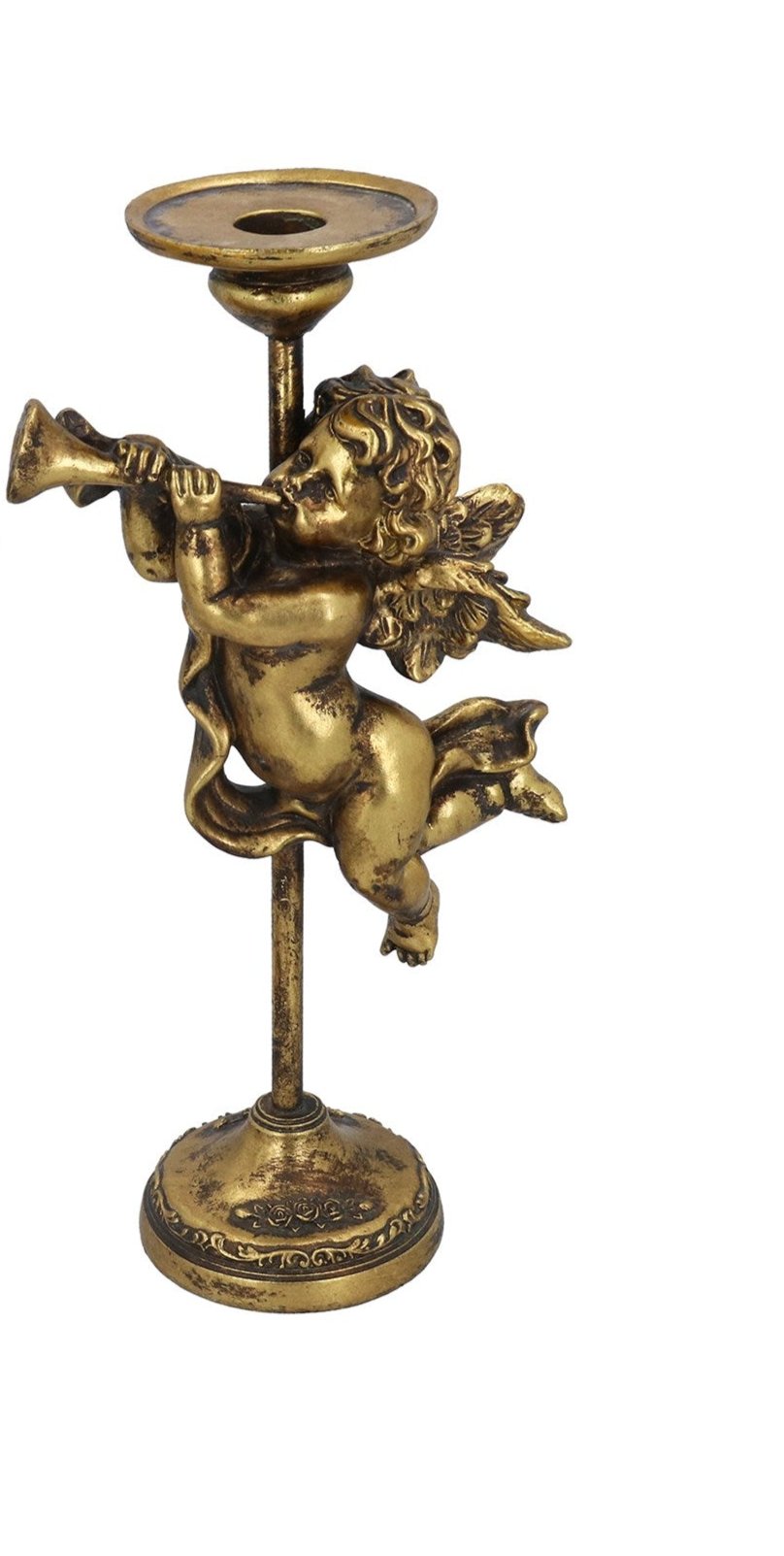 Gold Trumpeting Cherub Christmas Candlesticks