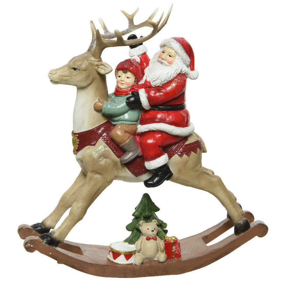 Santa and Child on Rocking Reindeer Christmas Ornament