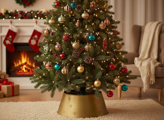 Metal Snowflake Design Antique Gold Christmas Tree Skirt Collapsible 57cm