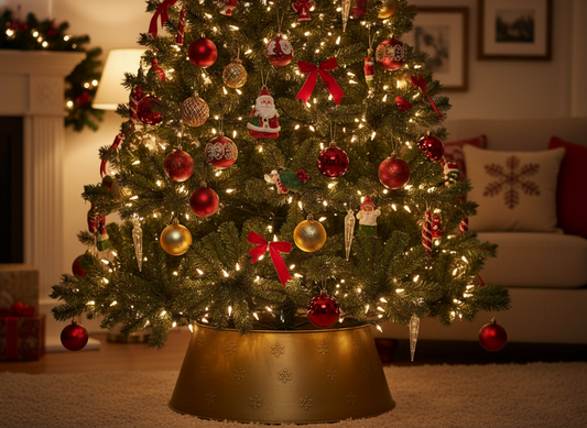 Metal Snowflake Design Antique Gold Christmas Tree Skirt Collapsible 70cm