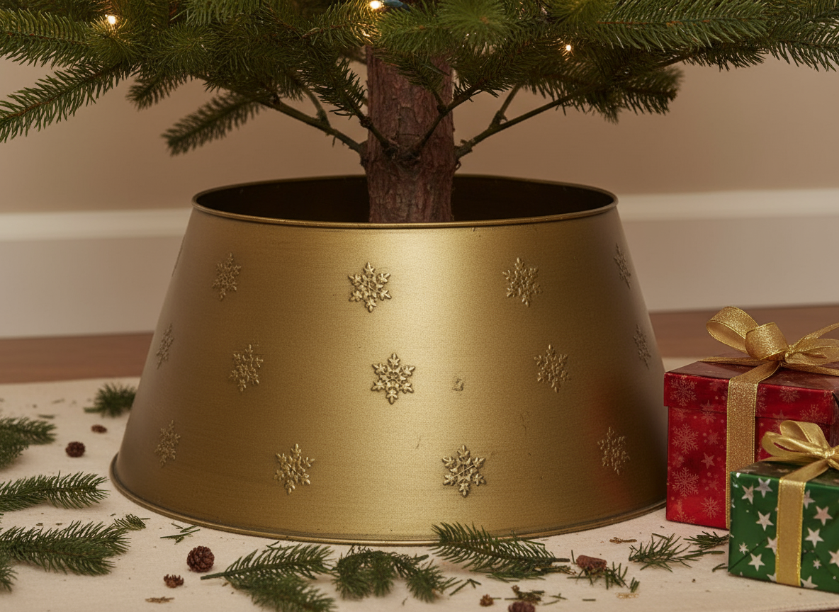 Metal Snowflake Design Antique Gold Christmas Tree Skirt Collapsible 70cm