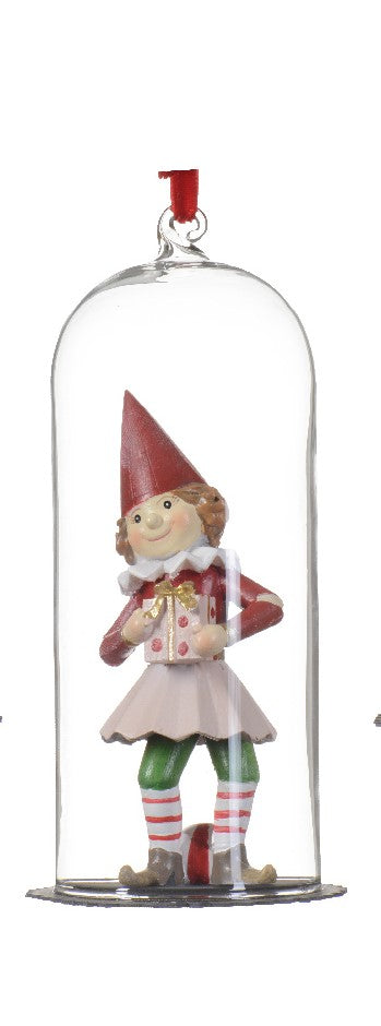 Hanging Glass Cloche with Doll Christmas Decoration